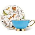 thumbnail image 1 of Bone China Coffee Cup and Saucer, Colorful Porcelain Butterfly Ceramic Tea Cup Drinkware Gift, 1 of 5