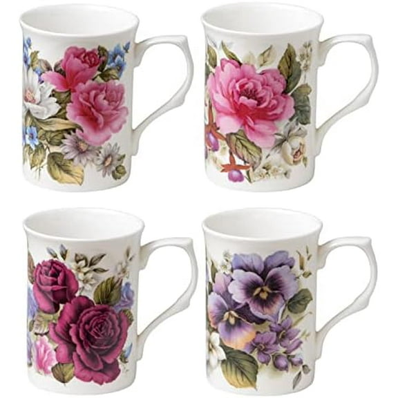 Bone China Coffee Tea Mugs 9-Ounce, Assorted Set of 4 (Classic Floral)$$Home Decor, Kitchen, & Other