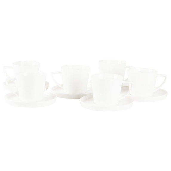 Bone China Cone Shape, Elegance White Cup Coffee 8oz & Saucer, Set of 6 Cup & 6 Saucer
