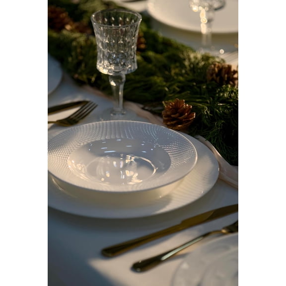 Bone China Dinner Plates Set of 4, 10.7 Inch Ceramic Plates for Salad for Dessert, Appetizer, Steak, Modern Flat Kitchen & Serving Dishes, White Embossment, Microwave, Oven & Dishwasher Safe