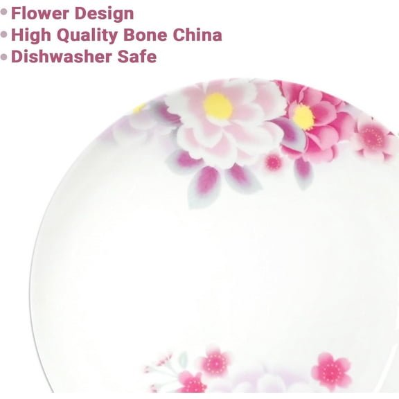 12-Piece Bone China Dinnerware Set - Pink and White