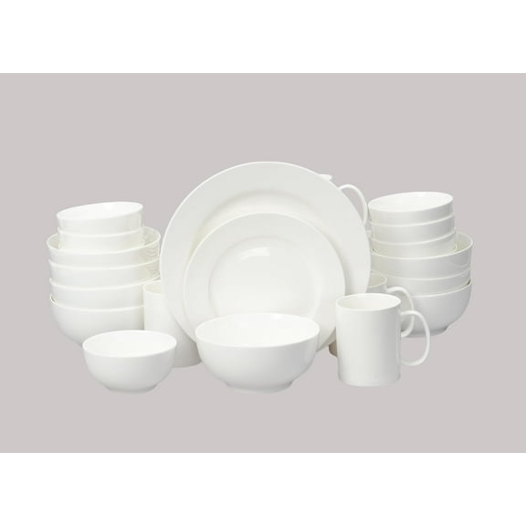 Bone China Rim Shape, Elegance White 40pc Dinnerware Set