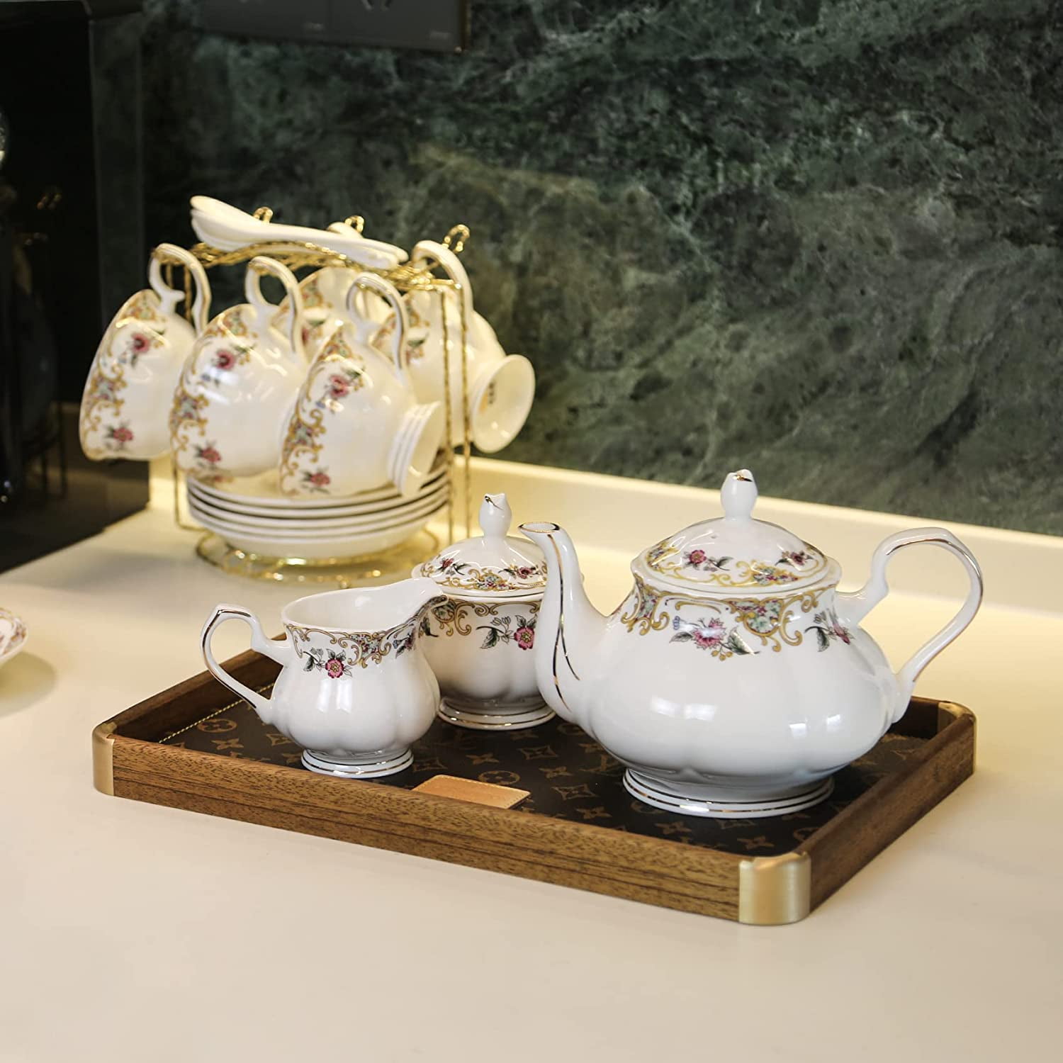 Bone China Tea Set Tea Cups And Saucers 21Piece English Tea Cups Set