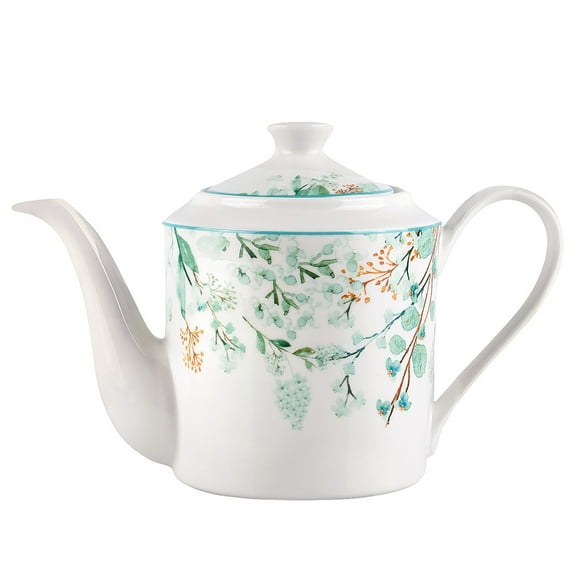 Bone China Teapot Floral Teapot 1.15-qt. (1.1 L) The Green Leaves Tea Pot Tea Brewer for Tea or Coffee Tea Kettle Kitchen Tea Pot