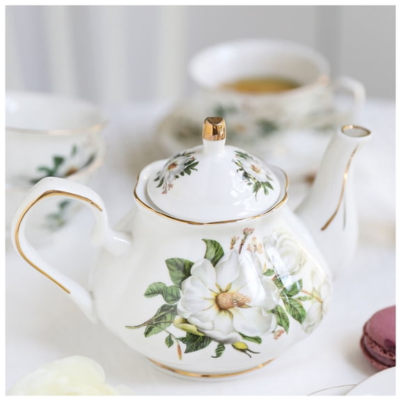 Bone China Teapot, Porcelain Coffee Pot Camellia Coffee Pot Kettle Heat-resistant, Jug Party Cafe Teaware Teapot Lady Tea Party