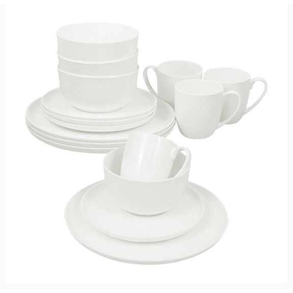 Bone China Vichy Dinnerware Set, 16-Piece Tableware Set for 4, Elegant Kitchen Dining Plates and Bowls