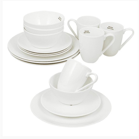 Bone China White Pearl Modern Beaded Porcelain Dinnerware Service for 4, Chip & Scratch Resistant, Dishwasher & Microwave Safe