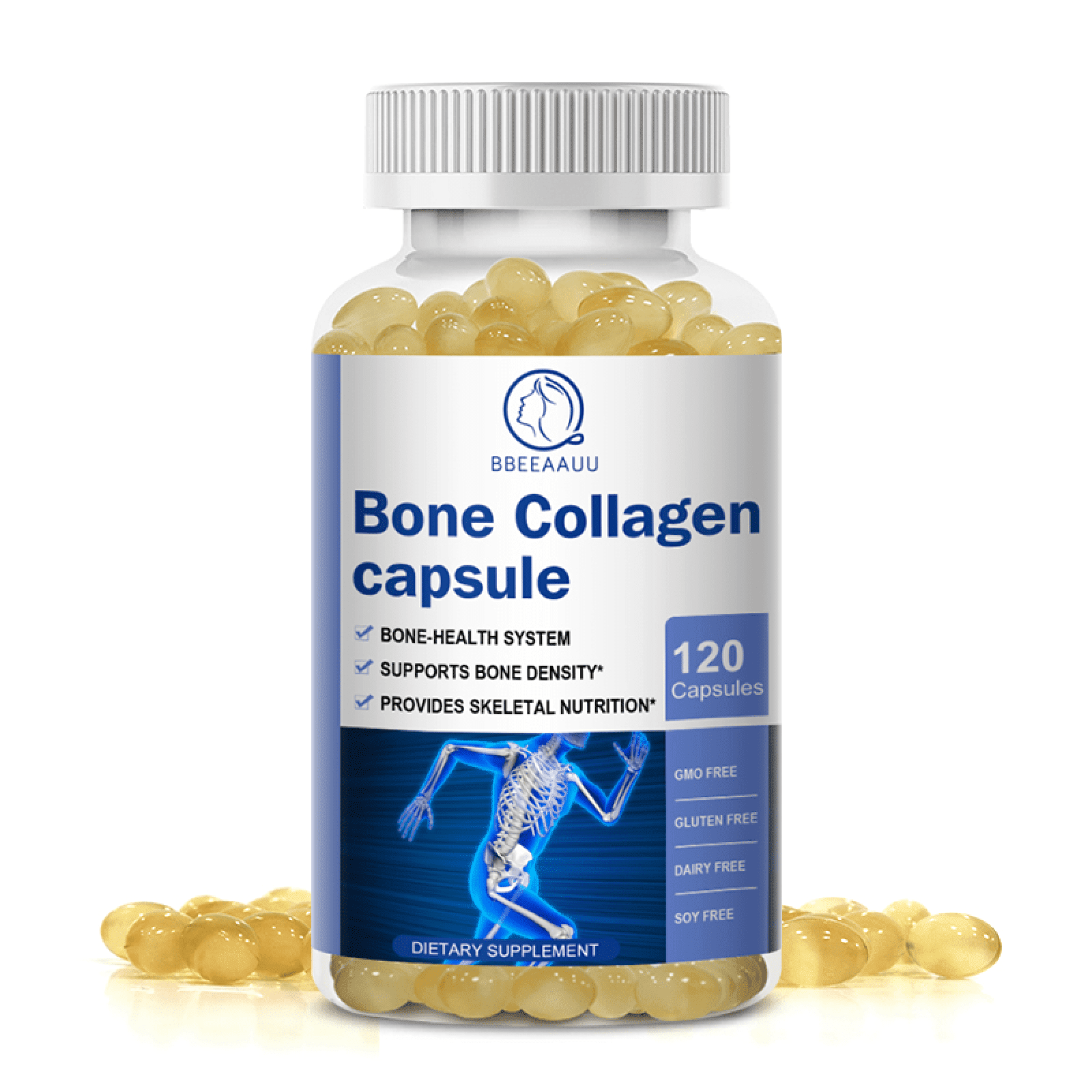Bone Collagen Capsules,Hydrolyzed Collagen Peptide Supplement Supoort Bone & Joint Health,120 Count