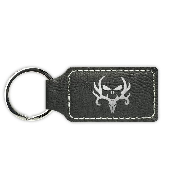 Bone Collector Deer Hunting Keychain Leatherette Rectangle Laser Engraved Many Colors Key Chain Ring bowhunting skull hunter steer Black