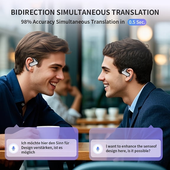 Bone Conduction AI Translation Earbuds 144 Languages LED Power Display Noise Reduction Open Ear for Business Travel Sports Meetings