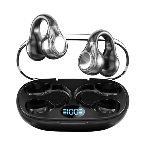 Bone Conduction Bluetooth 5.3 Ear Clip Earbuds,Sports Digital Display,Long Battery Life,HiFi Stereo Sound,8mm Driver,Lightweight,Auto Pairing,Touch Control,Anti Fall Design for Sports Running
