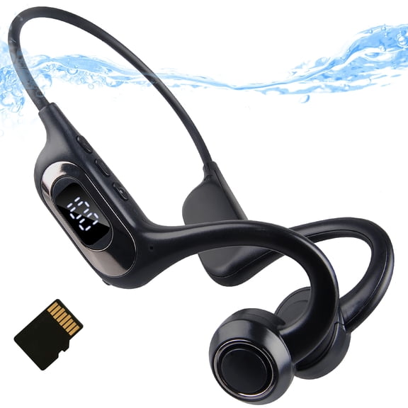 Bone Conduction Headphones,AILKIN 100Hrs Standby Time TF Card(NOT INCLUDED) Bluetooth 5.3 Headphones Waterproof Swimming Headphones for Running,Cycling,and Workout,Black