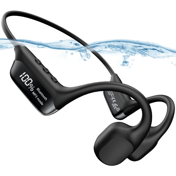 Bone Conduction Headphones with 32GB Built-in Storage,AILKIN Bluetooth 5.4 Headphones, IPX8 Waterproof Swimming Headphones for Running, Cycling, and Workout, Black