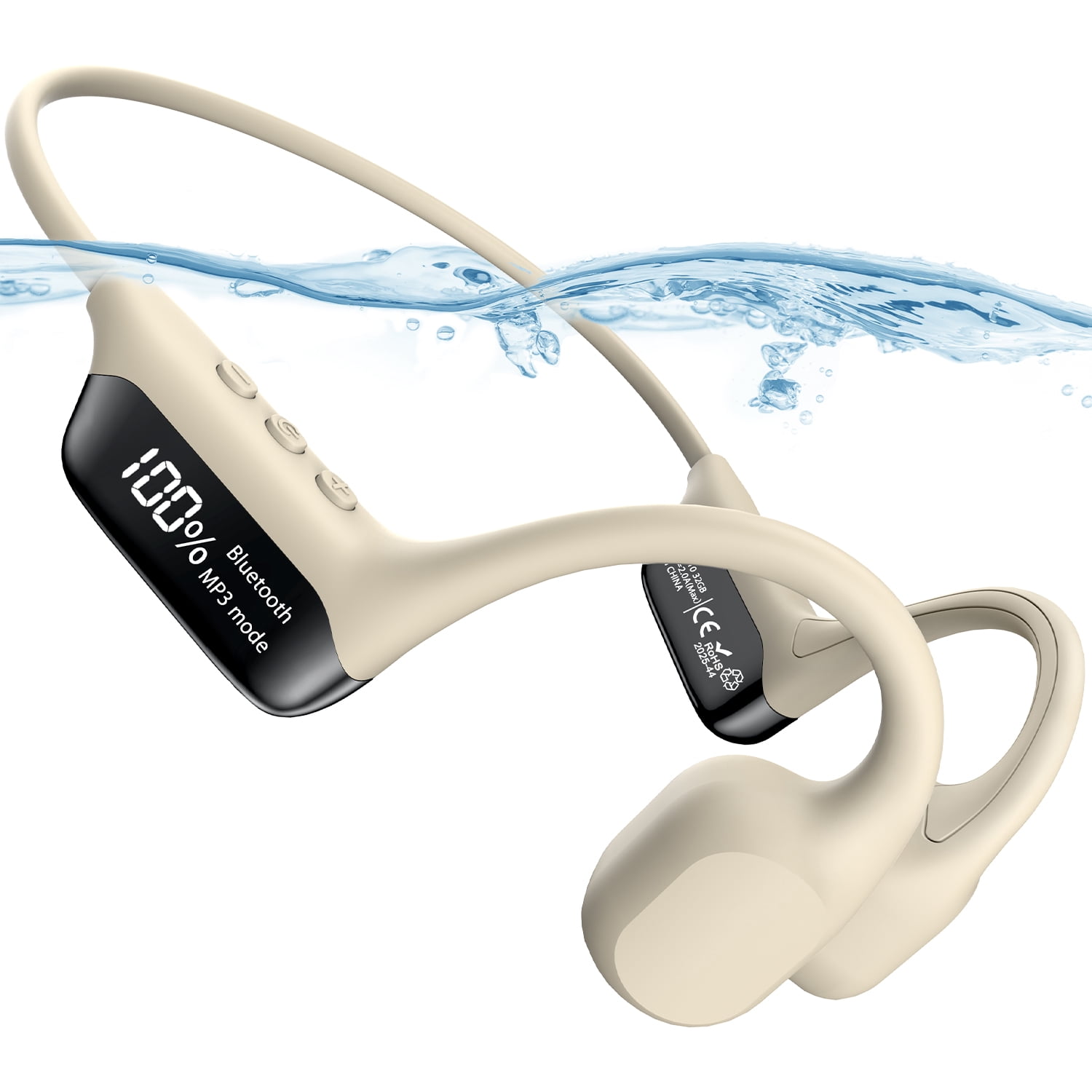 Bone Conduction Headphones with 32GB Built-in Storage,AILKIN Bluetooth 5.4 Headphones, IPX8 Waterproof Swimming Headphones for Running, Cycling, and Workout, White