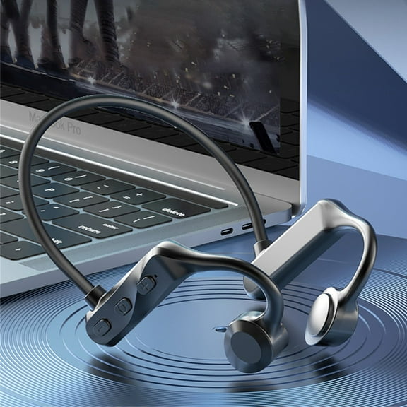 Bone Conduction Headphones, Bluetooth 5.0 Wireless Open Ear Sport Earbuds, IPX5 Sweat Resistant Headset with Built-in Mic for Running Gym Laptop,Titanium Flexible Wireless Buds