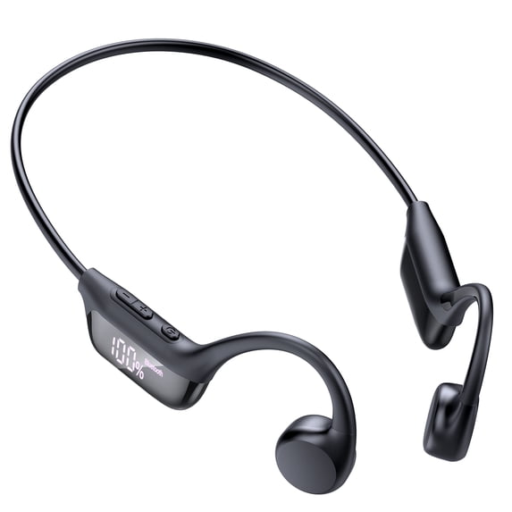 Bone Conduction Headphones Bluetooth 6.0 Earbuds, Open Ear Headphones with Dual Driver Sound, LED Display, IP67 for Sport / running, Dual Device Connection & Low-Latency Game Mode,12 Hours Playtime
