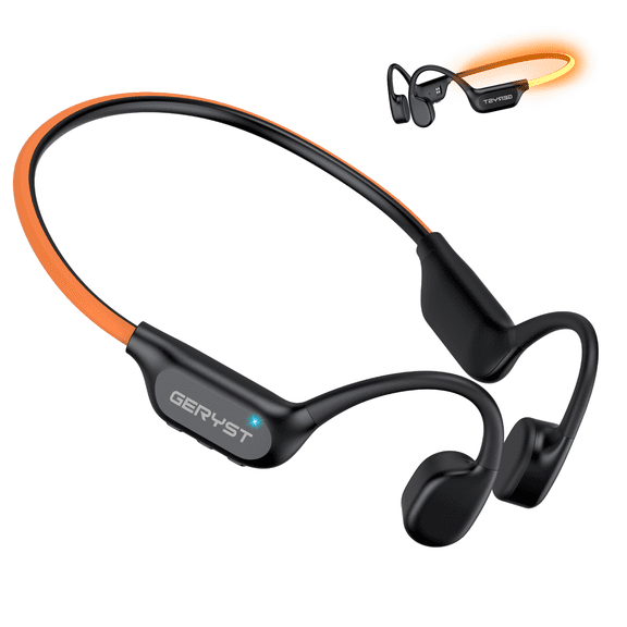 Bone Conduction Headphones Bluetooth 6.0 Open Ear with Dual Driver Sound, LED Safety Light, Deep Bass, Game Mode and Dual Device Connection, IP67 Sport Headphone for Night Running, Cycling, Workout