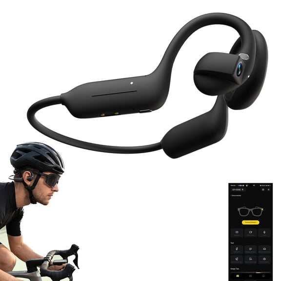 Bone Conduction Headphones IP65 - Open Ear Wireless Bluetooth Headset with Camera & Translation for Cycling & Running