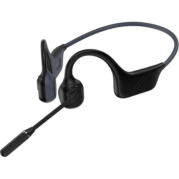 Bone Conduction Headphones with Mic, Earphones Bluetooth 5.3, Open-Ear Headphones with Noise-Canceling Rotated Boom Microphone, Wireless Headset Sweatproof Earphones for Working, Running, Driving