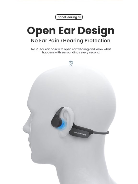 Bone Conduction Hearing and BT Headphones, Open Ear, Built-in microphone, Hearing Assistance, Bluetooth