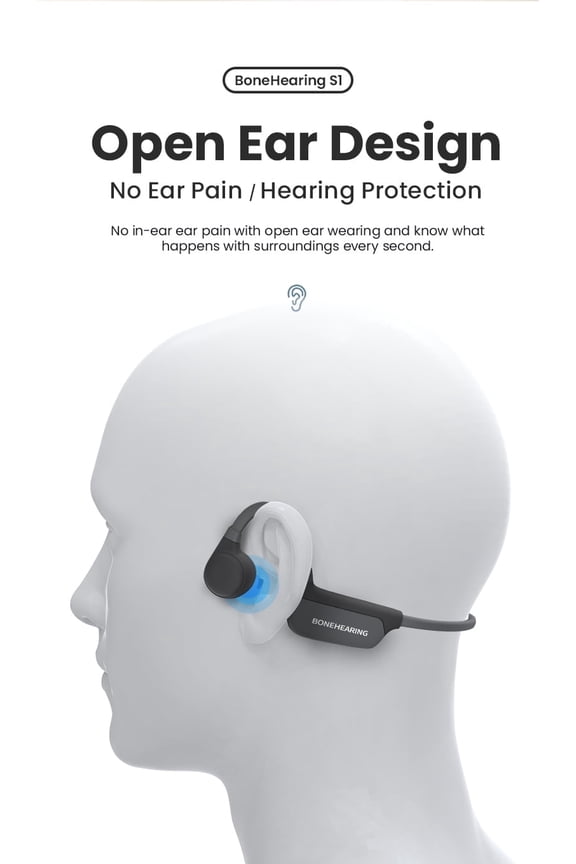 Bone Conduction Hearing and BT Headphones, Open Ear, Built-in microphone, Hearing Assistance, Bluetooth
