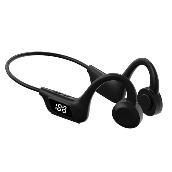 Bone Conduction Headphones, Open-Ear Bluetooth Wireless Sport Earphones for Running, Workouts - Sweat Resistant, Secure Comfortable Fit -Deep Bass, Smart Mic, Reflective Strip, Black