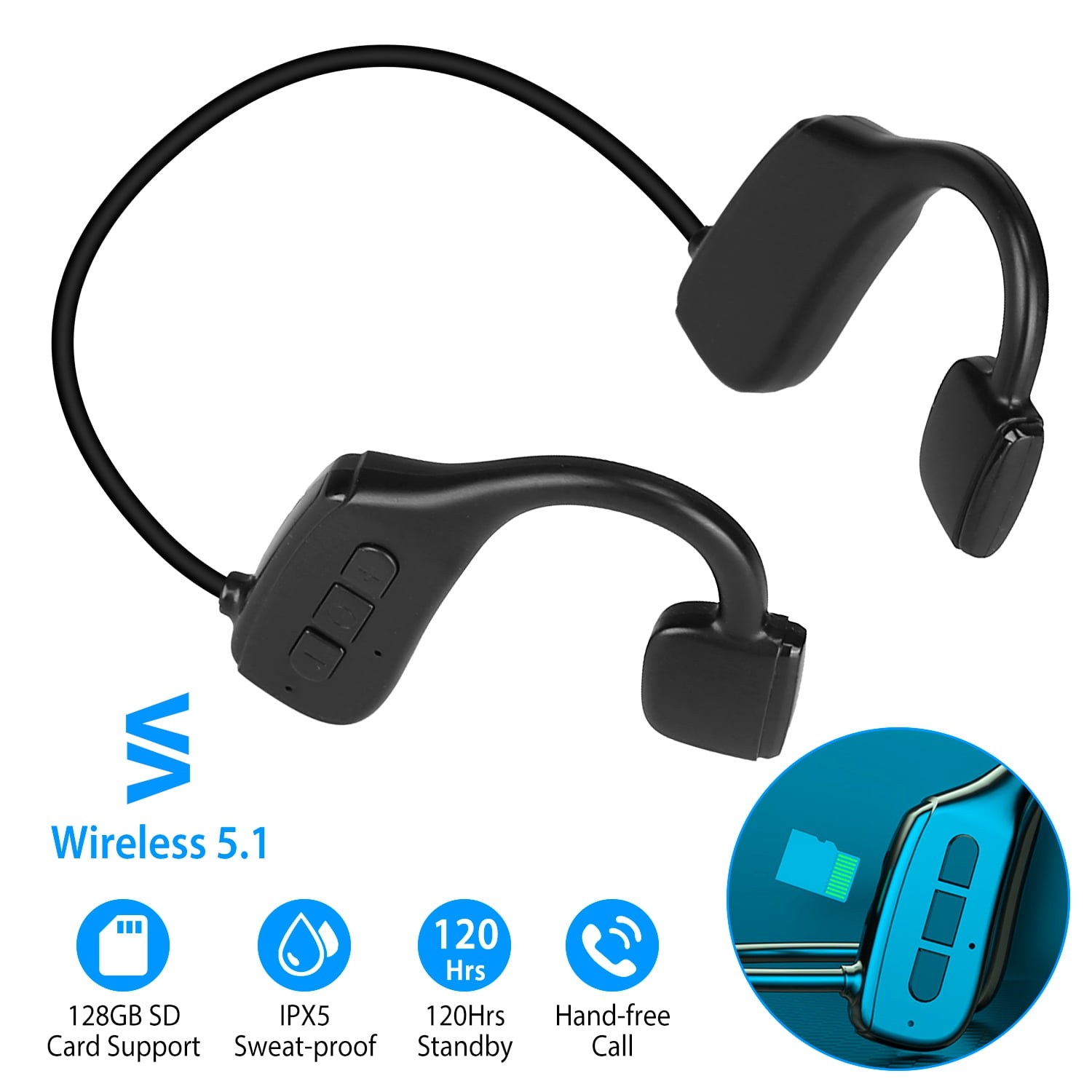 Bone Conduction Headphones Wireless 5.1, Wireless Open Ear Headphones with  Mic IPX5 Sweatproof, Waterproof Sports Headset for