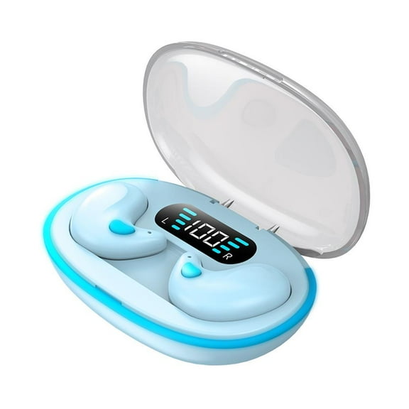 Bone Conduction Sleep Bluetooth Headset, Bluetooth 5.3 Wireless In-Ear Earbuds, Noise Cancelling Sports Headphones with LED Display Case for Workout, Work (Blue)
