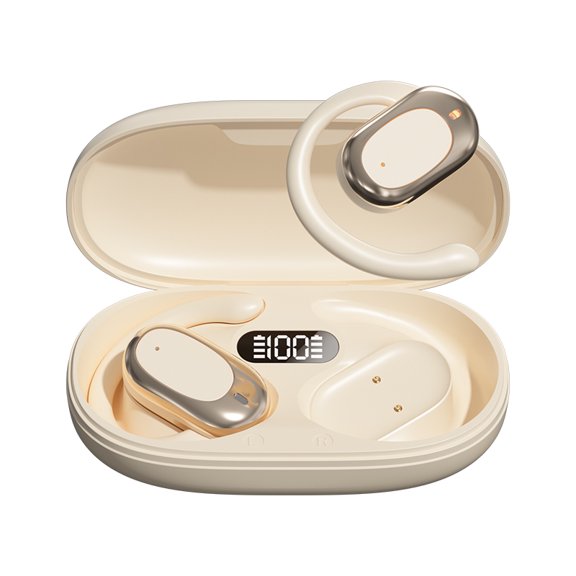 Bone Conduction Wireless Bluetooth Earbuds IPX7 Waterproof, Digital Power Display, 60H Long Playback, Low Gaming Latency with Voice Control & Clear Call Mic