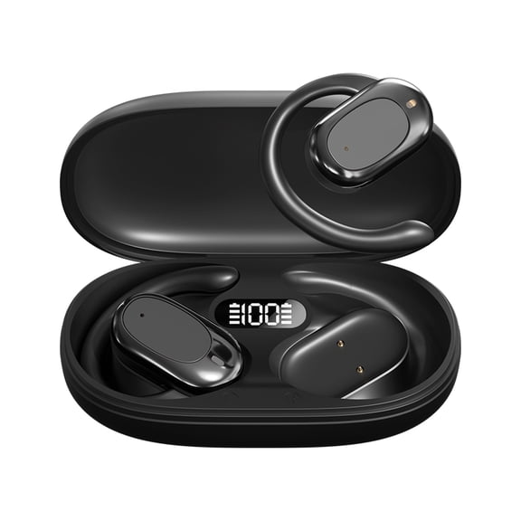 Bone Conduction Wireless Bluetooth Earbuds IPX7 Waterproof, Digital Power Display, 60H Long Playback, Low Gaming Latency with Voice Control & Clear Call Mic