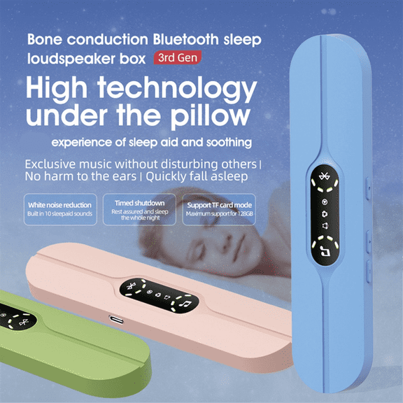 Bone Conduction Wireless Bluetooth Music Box Sleep Speaker LED Screen Sleeping Pillow Bluetooth Small Speaker Blue,1 x Bone conduction sleep speaker,Blue