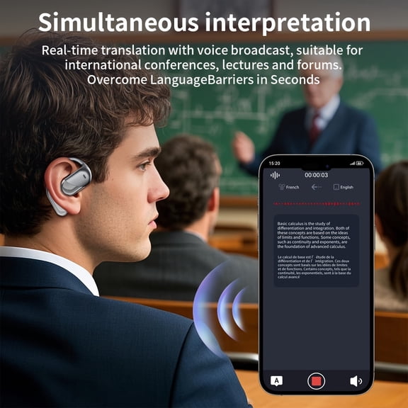 Bone Conduction Wireless Translation Headset, 144 Languages Real-Time Translation, 6-Mic Noise Cancellation, Meeting Note Translation