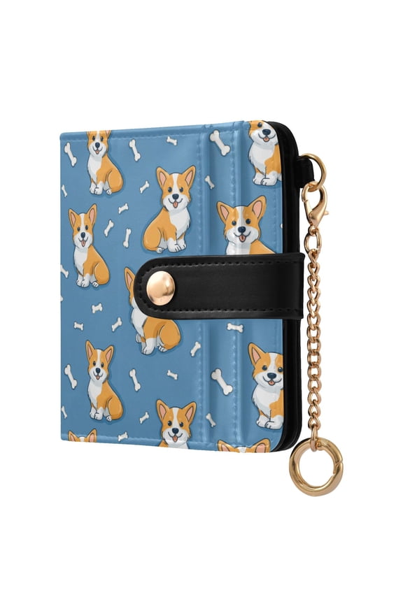 Bone Corgi Small Wallet for Women RFID Blocking Bifold PU Leather Credit Card Holder with Zipper Coin Pocket Compact Cute Travel Purse Magnetic Snap 7 Card Slots