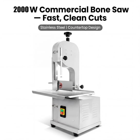 Bone Cutting Machine Removable Blade 2000W High Power Motor, Commercial Electric Meat Bandsaw Stainless Steel Countertop Bone Sawing Machine, Bone Saw for Butchering for Frozen Meat Cutter