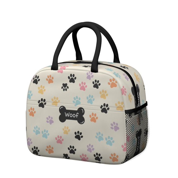 Bone and Dog Paw Print Beige Pattern Insulated Leakproof Lunch Box for Work, Lunch Bag for Women Men, Loncheras Para Mujer for Beach Travel Picnic Camping