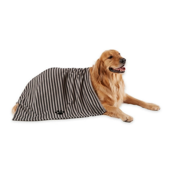 Bone Dry Stripe Embroidered Microfiber Large Pet Towel, 41x23.5", Black
