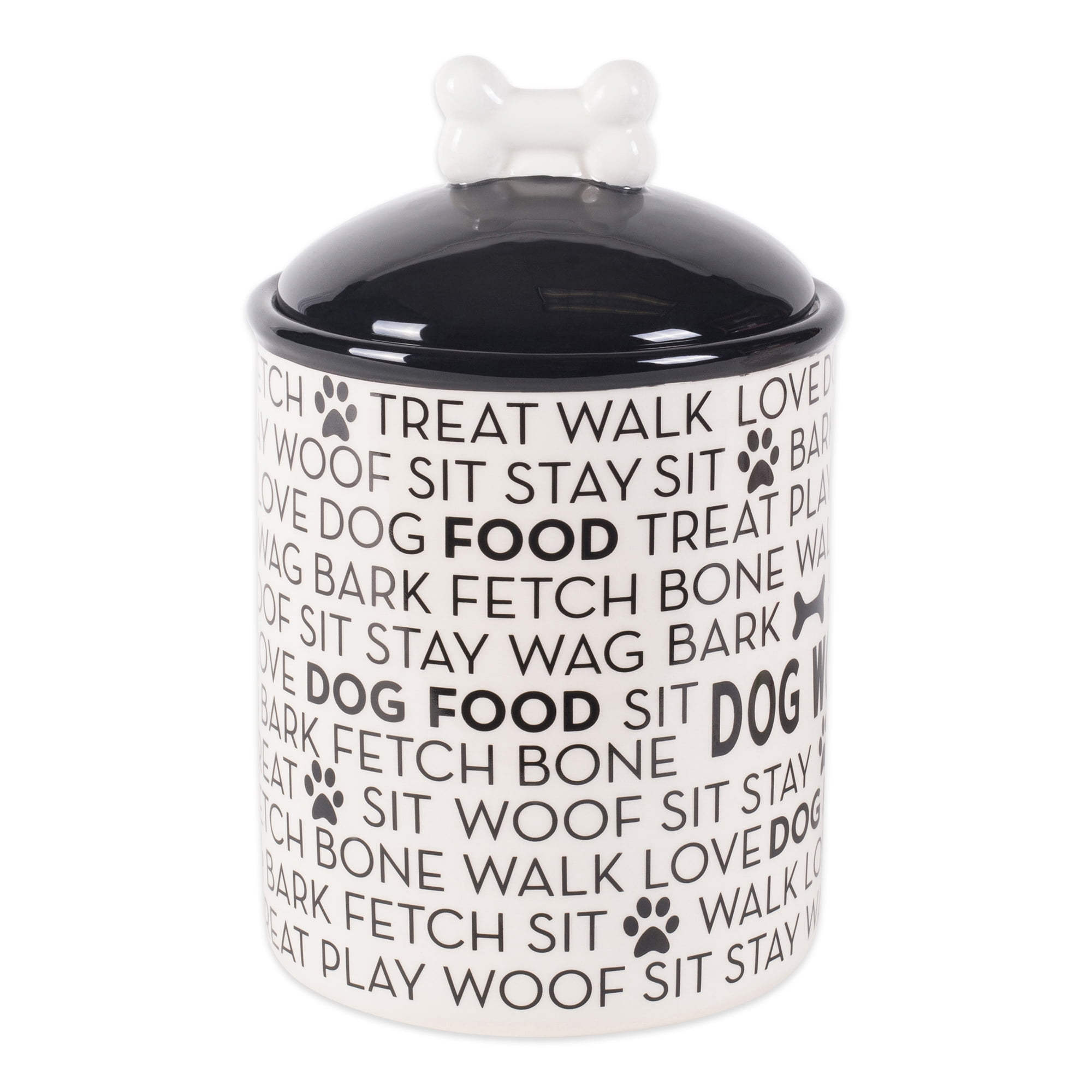 Black and White Ceramic Dog Treat Canister with Bone Lid