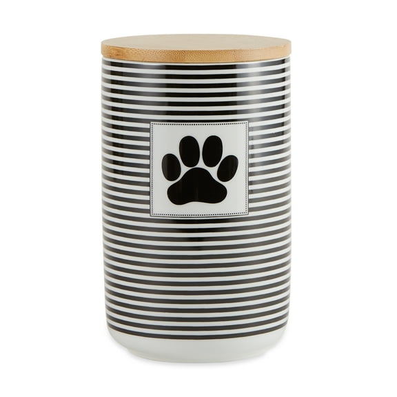 Bone Dry Ceramic Canister Jar for Pet Treats, Dishwasher Safe, 4x6.5", Black Stripe