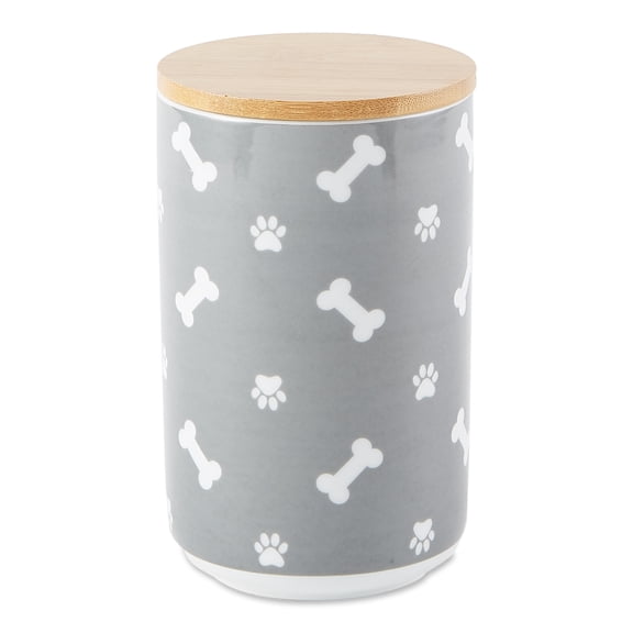 Contemporary Home Living 6.5" Gray and White Tossed Bone and Paw Ceramic Treat Canister
