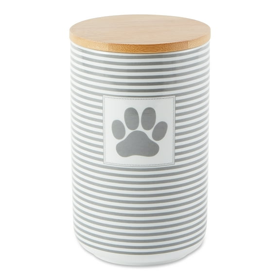 Bone Dry Ceramic Canister Jar for Pet Treats, Dishwasher Safe, 4x6.5", Gray Stripe