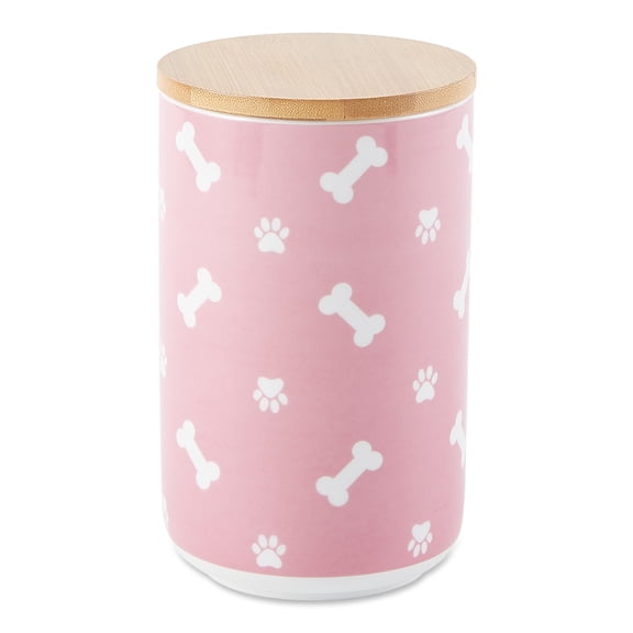 Bone Dry Ceramic Canister Jar for Pet Treats, Dishwasher Safe, 4x6.5", Rose Paw & Bone