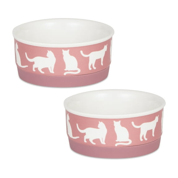 Bone Dry Ceramic Cat Bowls, Microwave & Dishwasher Safe, Small, 4.25x2", Rose, 2 Count