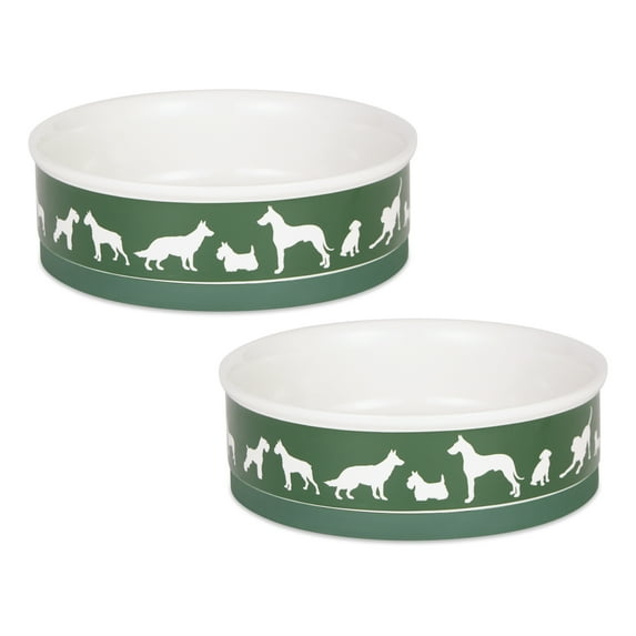 DII Pet Bowl Dog Show Hunter Green Large 7.5Dx2.4H (Set of 2)