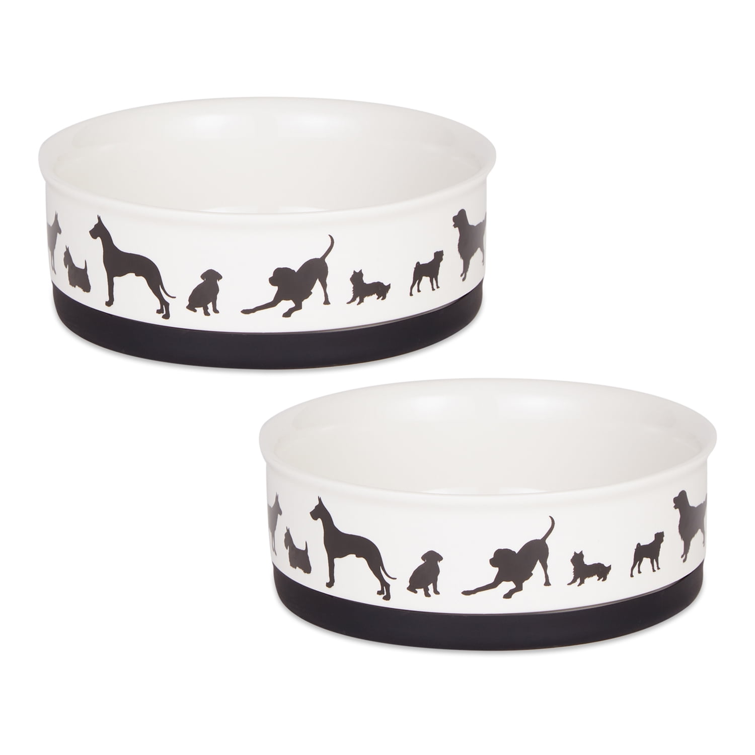 Bone Dry Ceramic Dog Bowl Set, Microwave & Dishwasher Safe, Medium, 6x2", Black/White, 2 Count