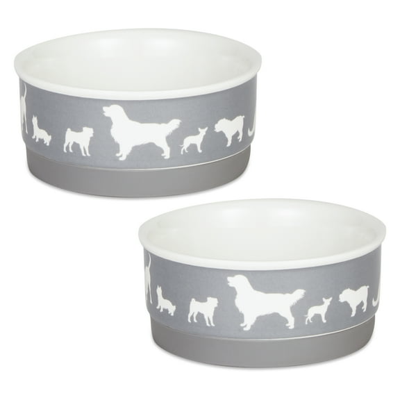 Bone Dry Ceramic Dog Bowl Set, Microwave & Dishwasher Safe, Small, 4.25x2", Gray, 2 Count