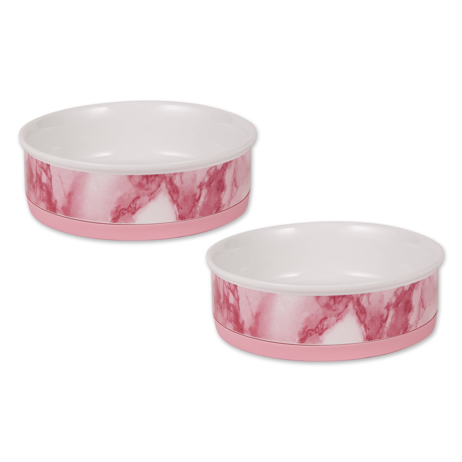 Bone Dry Ceramic Marble, Pet Bowls, Dishwasher Safe, Large, 7.5x2.4", Pink, 2 Count
