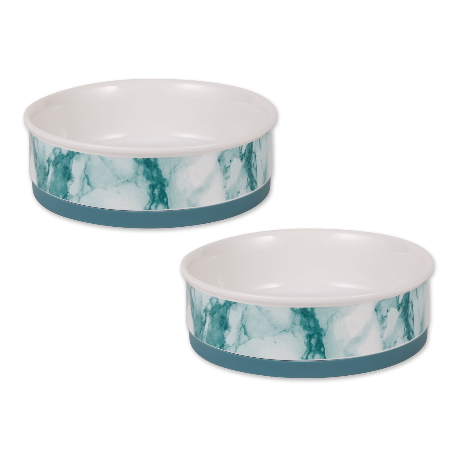 Bone Dry Ceramic Marble, Pet Bowls, Dishwasher Safe, Large, 7.5x2.4", Teal, 2 Count