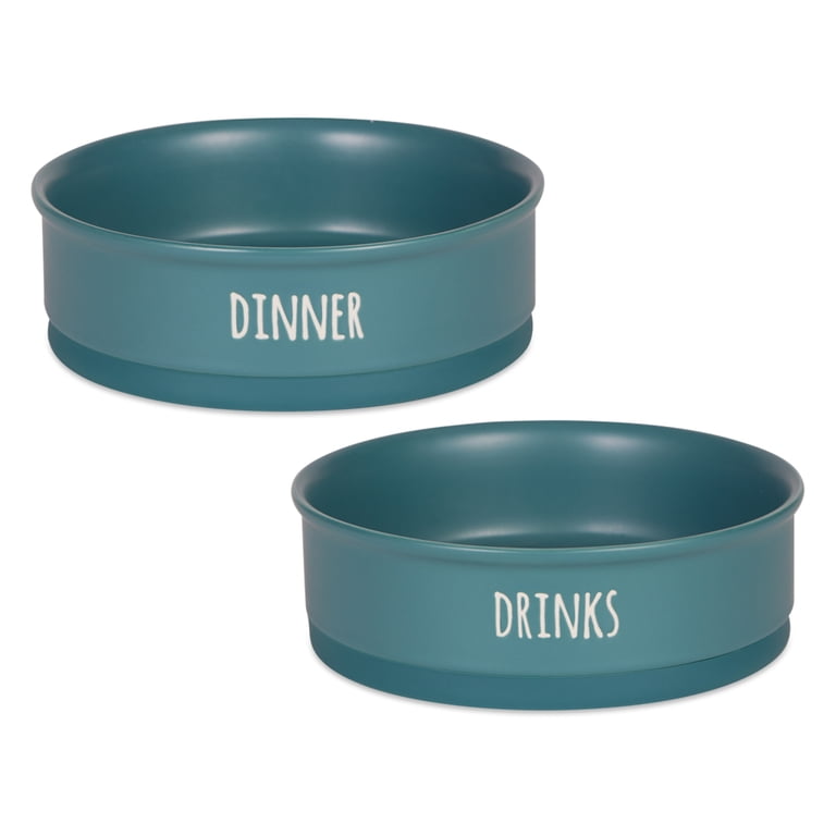 Bone Dry Ceramic Pet Bowls Set - 2 Large Terra Cotta Bowls With Silicone Base, 7.5x2.5 Inches