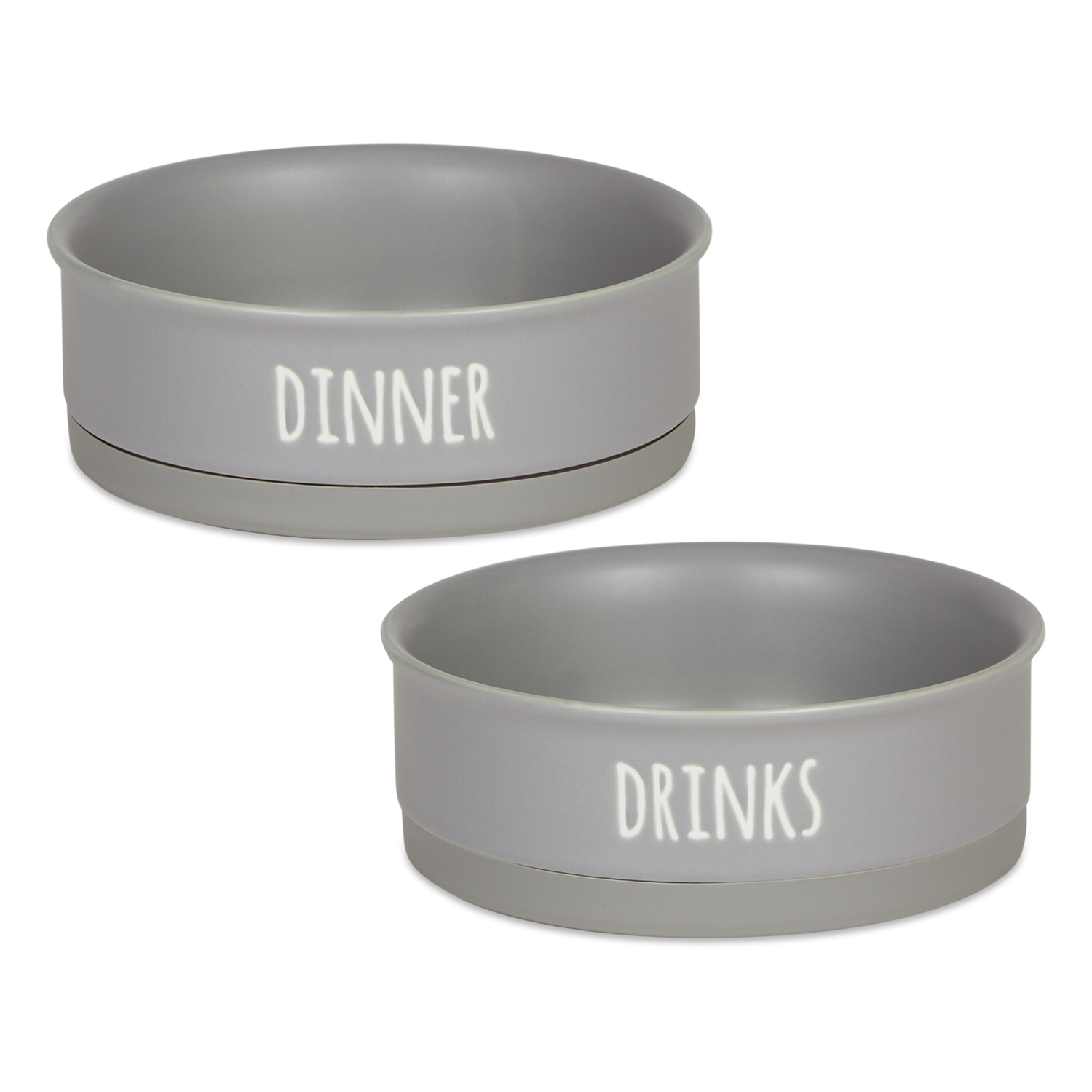 DII Pet Bowl Dinner And Drinks Gray Medium (Set of 2)