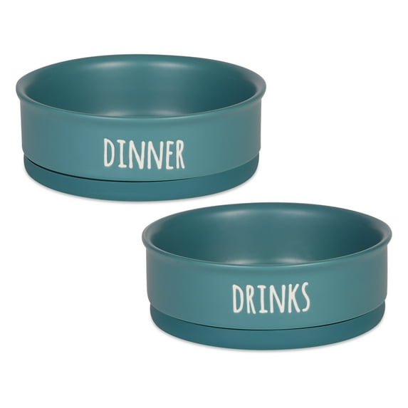 Bone Dry Ceramic Pet Bowls, Dishwasher & Microwave Safe, Medium, 6x2", Teal, 2 Count